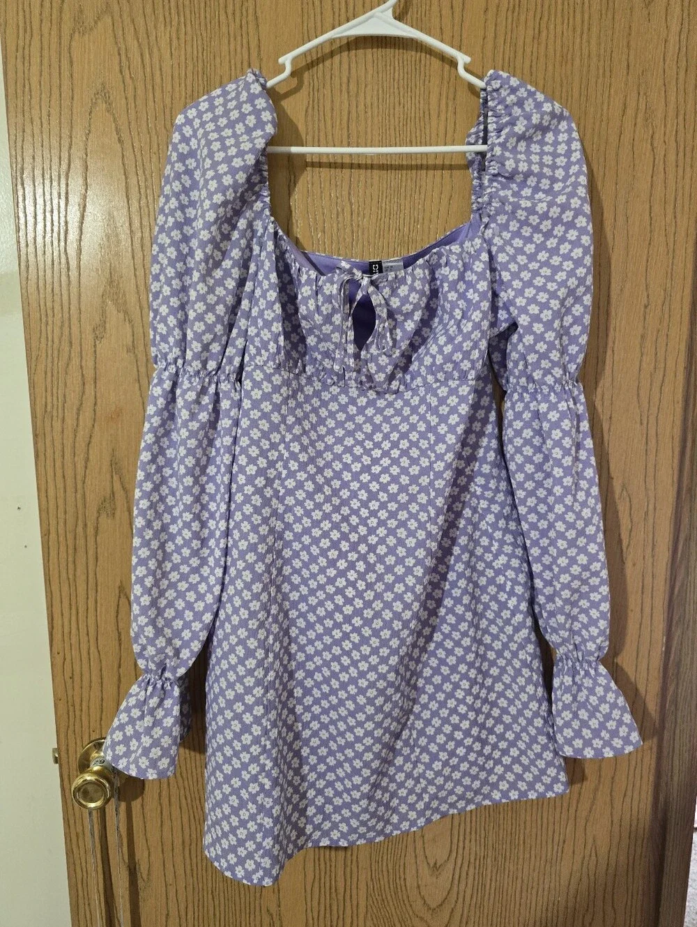 Lilac Floral Long-Sleeve Mini Dress